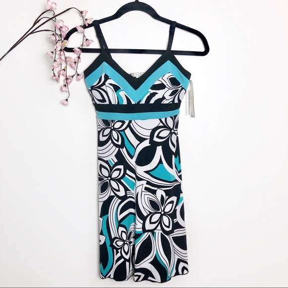 La Belle Dresses & Skirts - NWT La Belle Black & Blue Abstract Floral Patterned Cami Dress